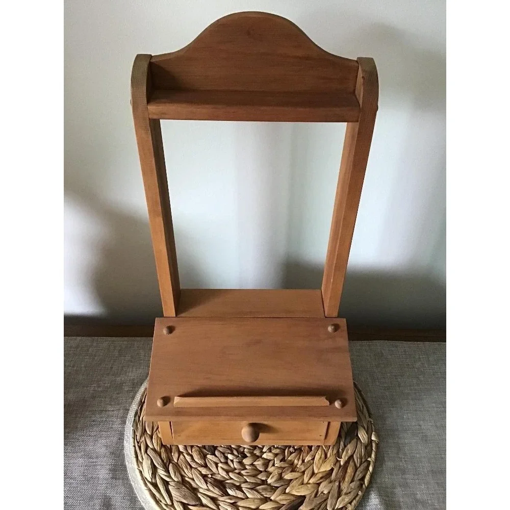 Vintage Wooden Cookbook Stand w/ Drawer Wall Mount Book Rest Farmhouse Decor